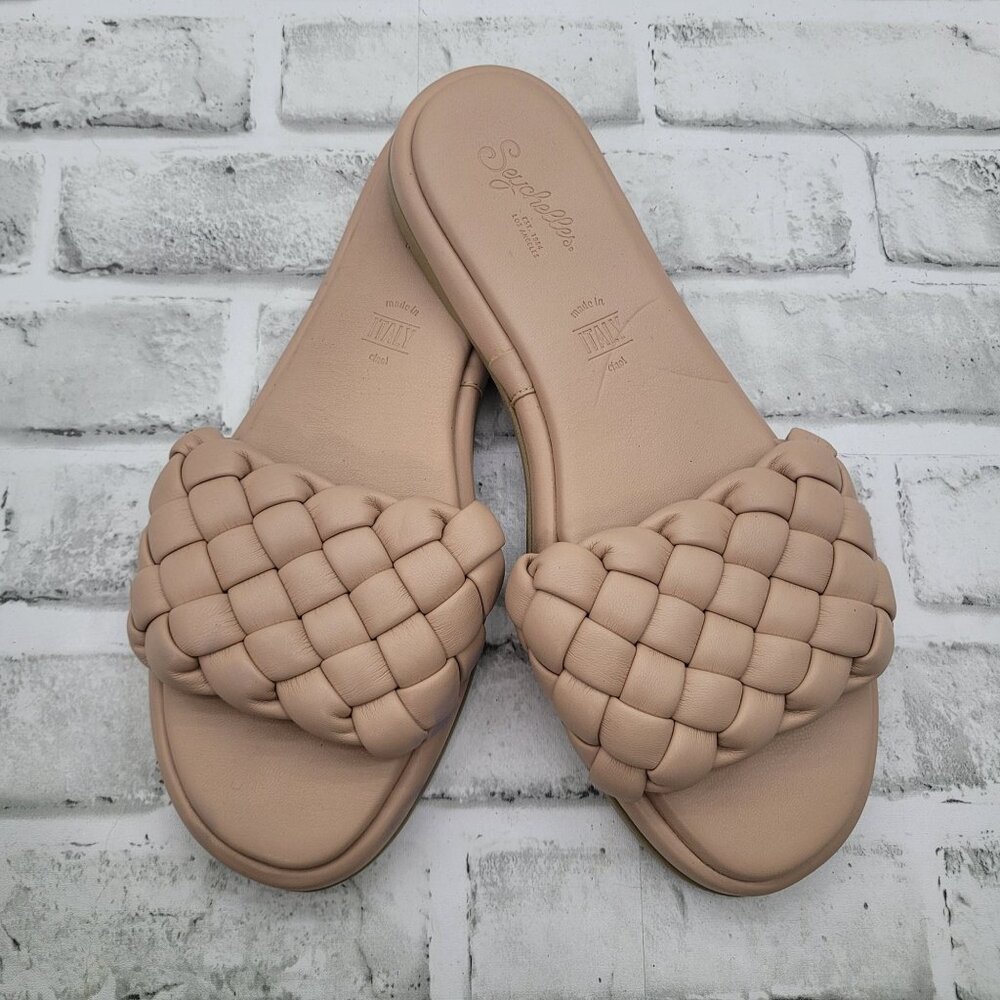 Seychelles Bellissima Vegan Leather Puffy Braided Slide Sandals Tan Size 8.5